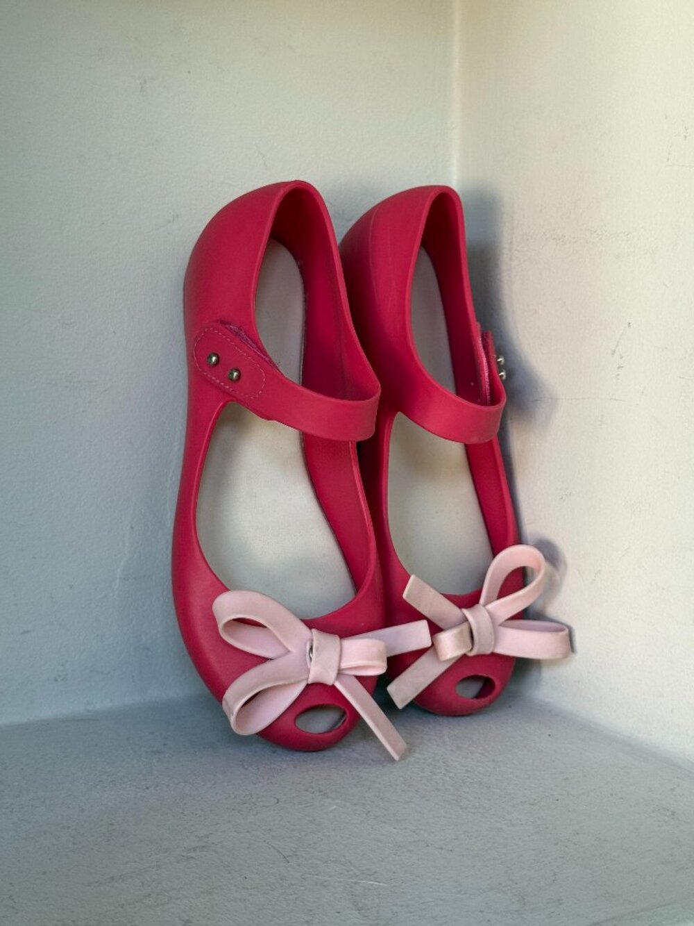 Mini Melissa Pink Jelly Mary Jane Flats Bow Vegan Shoes Size 2